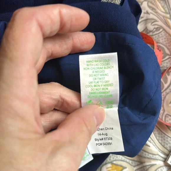 Lilly Pulitzer "Bennett" navy coral lined fitted dress  with beaded neckline - Picture 9 of 10